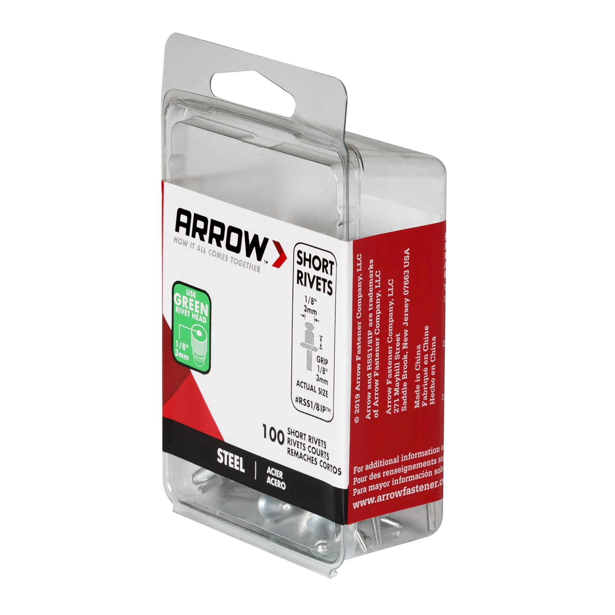 Arrow RSS1/8IP Short Steel Rivets, 100 Pack
