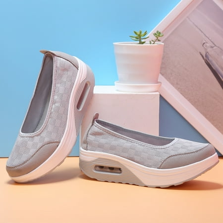 

Breathable Mesh Air Cushion Slip On Loafers Thick Sole Non-slip High Impact Wedge Shoes Women‘s Footwear