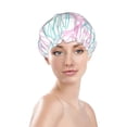 thumbnail image 3 of YFYANG Women's Double Waterproof Shower Cap, Line Art Leaf Reusable Hair Cap for All Hair Styles and Head Sizes, 3 of 9