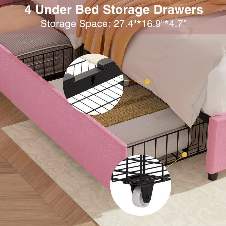 VECELO Queen Size Bed Frame with 4 Storage Drawers, Modern