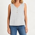thumbnail image 4 of Hfnxid Womens Tank Top Striped Sleeveless Satin Tops Button Up V Neck Shirt Fashion Slim Work Business Shirts White XXL, 4 of 7