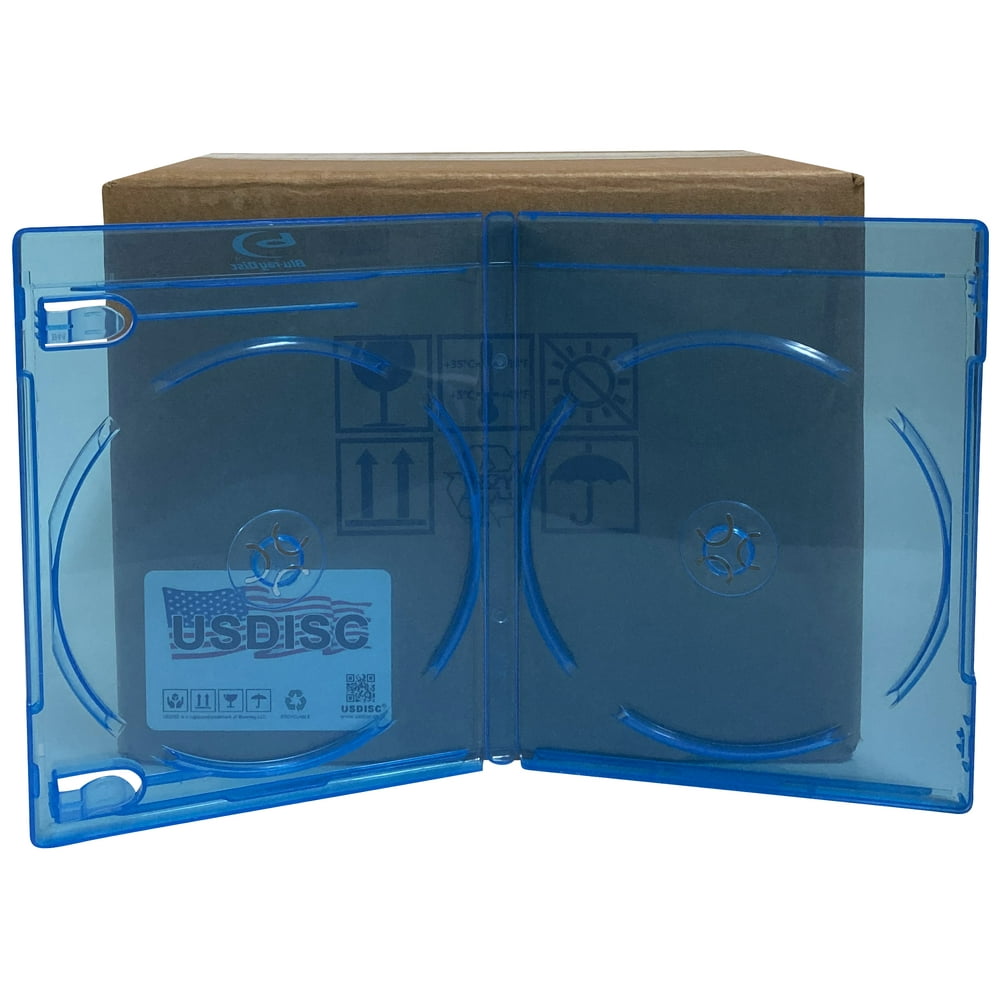 USDISC Bluray Cases Standard 12mm, Double 2 Disc, Clear Blue, Pack Of