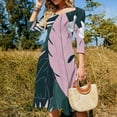 thumbnail image 4 of Tropical Leaves-1 Women's 3/4 Sleeve Dresses Elegant A-Line Midi Dress Flare Summer Casual Sundress, 4 of 9
