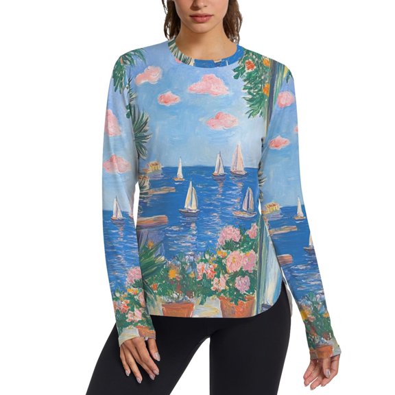 FORMRS Womens Long Sleeve Shirts UPF 50 Sun Protection Quick Dry Fishing Hiking Tops, Size S-2XL, Sea Window
