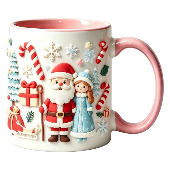 Christmas Ceramic Mugs Cute Xmas Coffee Cups with Santa Claus Reindeer Snowman Sleigh Handle Holiday Mug for Hot Beverages