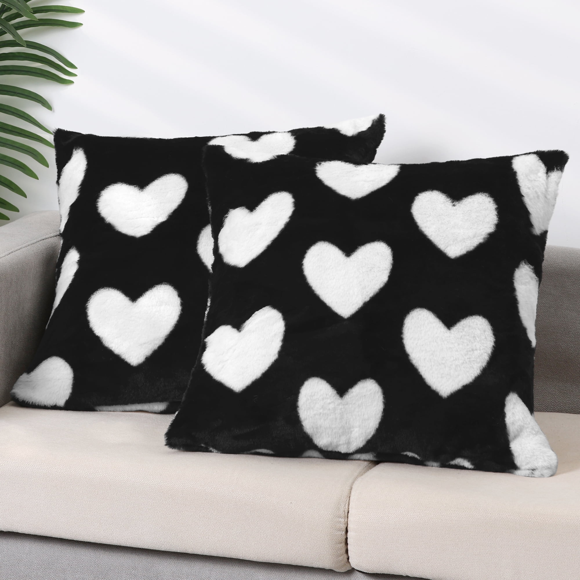 Unique Bargains Cute Cartoon Heart Pattern Soft Throw Decorative Pillow Covers 2 Packs Black 20" x 20"