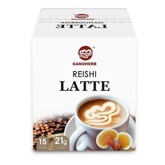 GANOHERB Reishi Mushroom Latte Coffee Powder, 4 in 1 Instant Arabica Coffee with Organic Ganoderma Lucidum Extract to Improve Appetite Stress Relief, 11.1oz, 15 Sachets