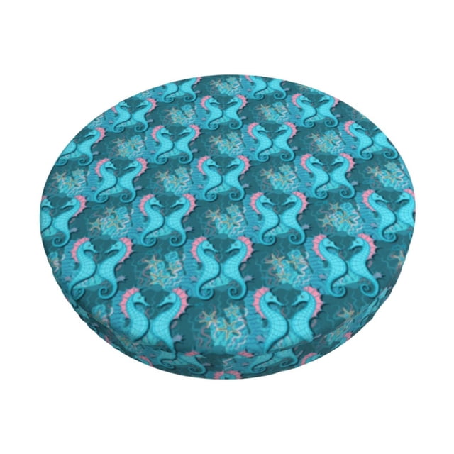 Easygdp Seahorse Print Easy To Install Bar Stool Covers&Stool Covers Round&Elastic Stool Cover, Barstool Covers,Washable&Bottom With Elastic Edge-12 inch