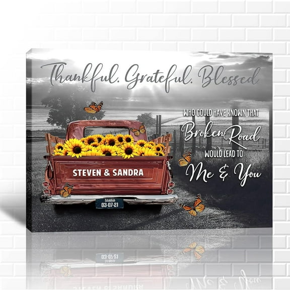 Farmhouse Truck Wall Art, Old Truck Wall Art, Rustic Farmhouse Canvas Wall Art, Vintage Truck Canvas Wall Art, Personalized Valentines Day Gifts, Customized Anniversary Couples Gifts 12x18 Inches