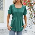 thumbnail image 2 of Annhoo Summer Womens Tops Casual Puff Short Sleeve Round Neck Pleated Dressy Shirts Loose Beach Lounge Blouses, 2 of 5