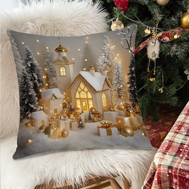 Juego de cojines navideños con árbol de Navidad, reno y muñeco de nieve. Decoración para sofá. Cojín de lino decorativo con funda de almohada de lino.