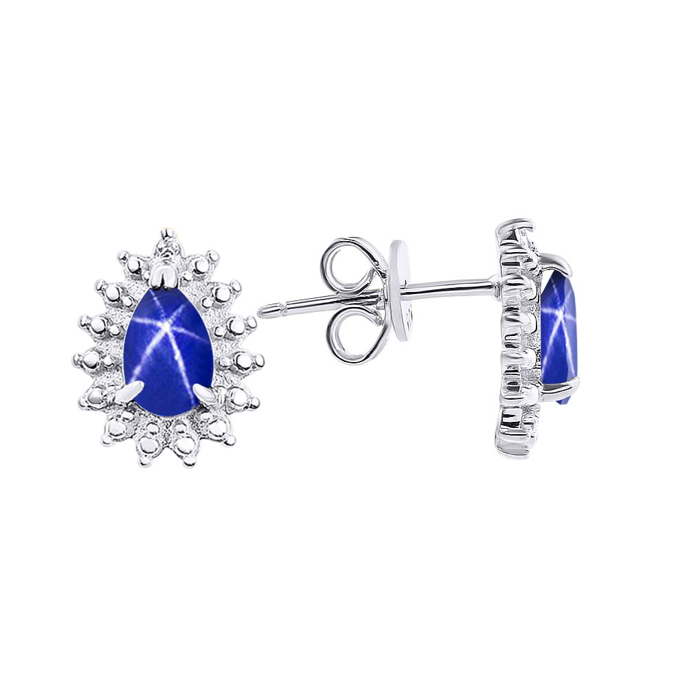 Diamond & Blue Star Sapphire Earrings In Sterling Silver .925 - Walmart.com