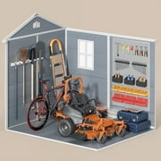 8x6 FT Outdoor Storage Shed, Asofer Resin Garden Shed with Floor, Heavy-Duty Plastic Shed, All-Weather Colorfast, Grey