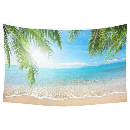 Palm Tree Beach Wall Hanging PHFZK Bule Sea Home Decor Wall Art, Tropical Beach Palm Tree Tapestry Wall Hanging 40 X 60 Inches ()