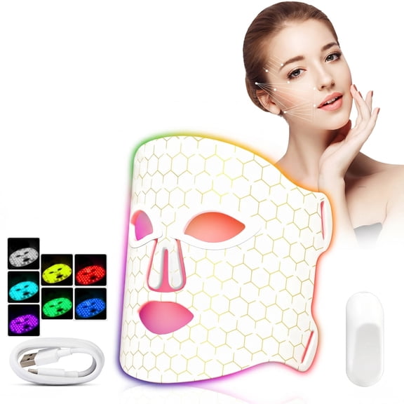 Welan 7 Color LED Face Mask with Remote Control, Red Light Facial Care Device, 7 Modes for Home Use