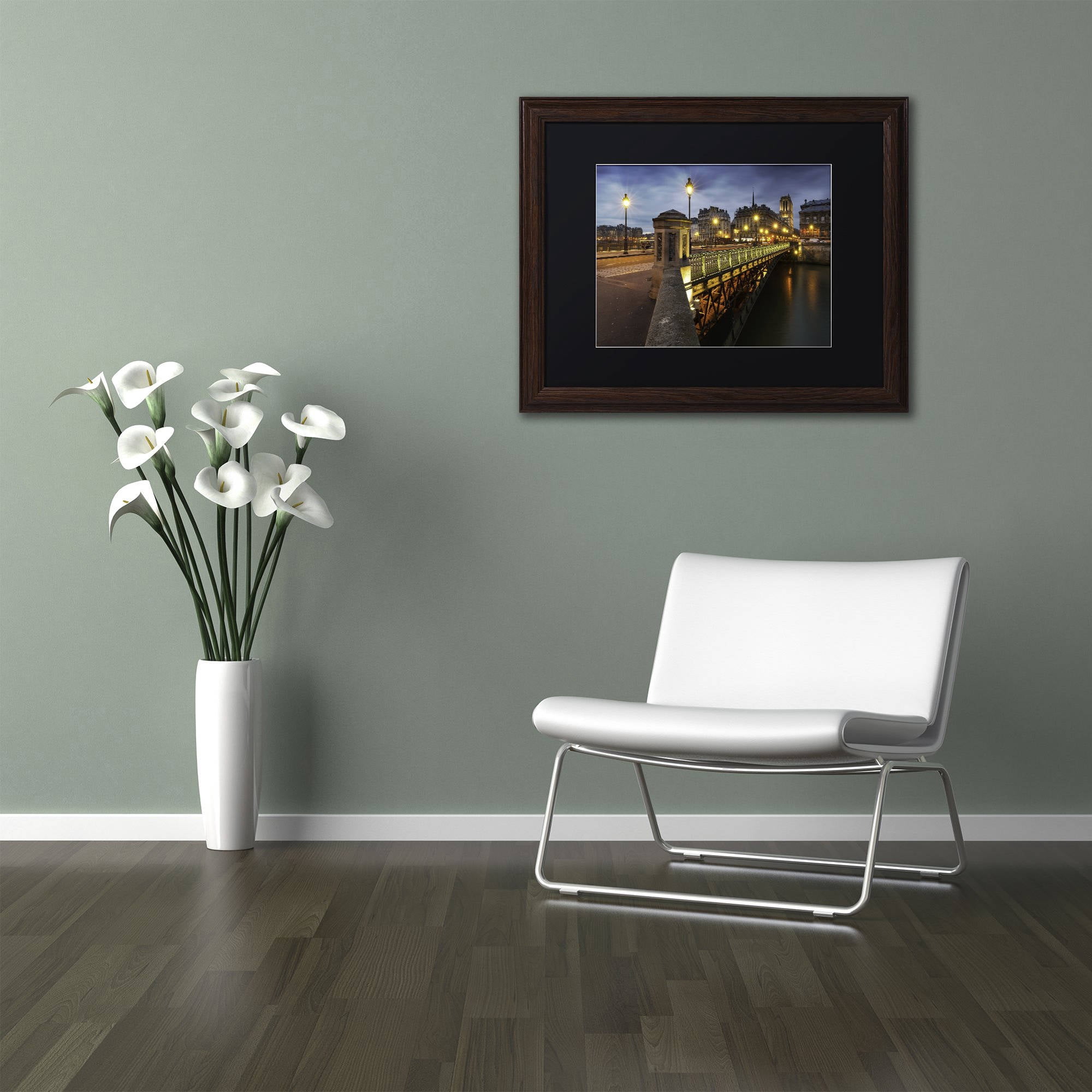 Trademark Fine Art "Bridge of Arcole in Paris" Canvas Art by Mathieu Rivrin, Black Matte, Wood Frame