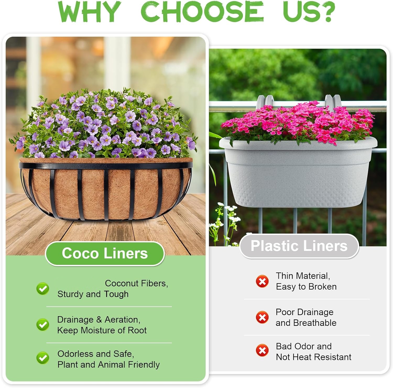 2 Pack Trough Coco Fiber Replacement Liner, 16 inch Coconut Coir Planter for Window Box/Hanging Trough Planter, Garden Flower Vegetables Pot