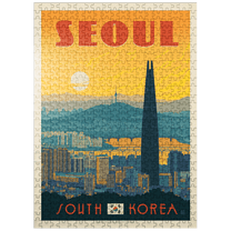 MyPuzzle - South Korea: Seoul, Vintage Poster - Premium 500 Piece Jigsaw Puzzle for Adults