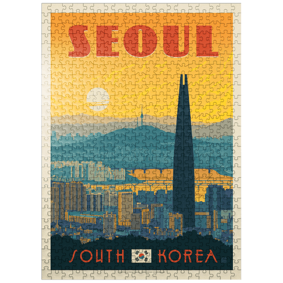 MyPuzzle - South Korea: Seoul, Vintage Poster - Premium 500 Piece Jigsaw Puzzle for Adults