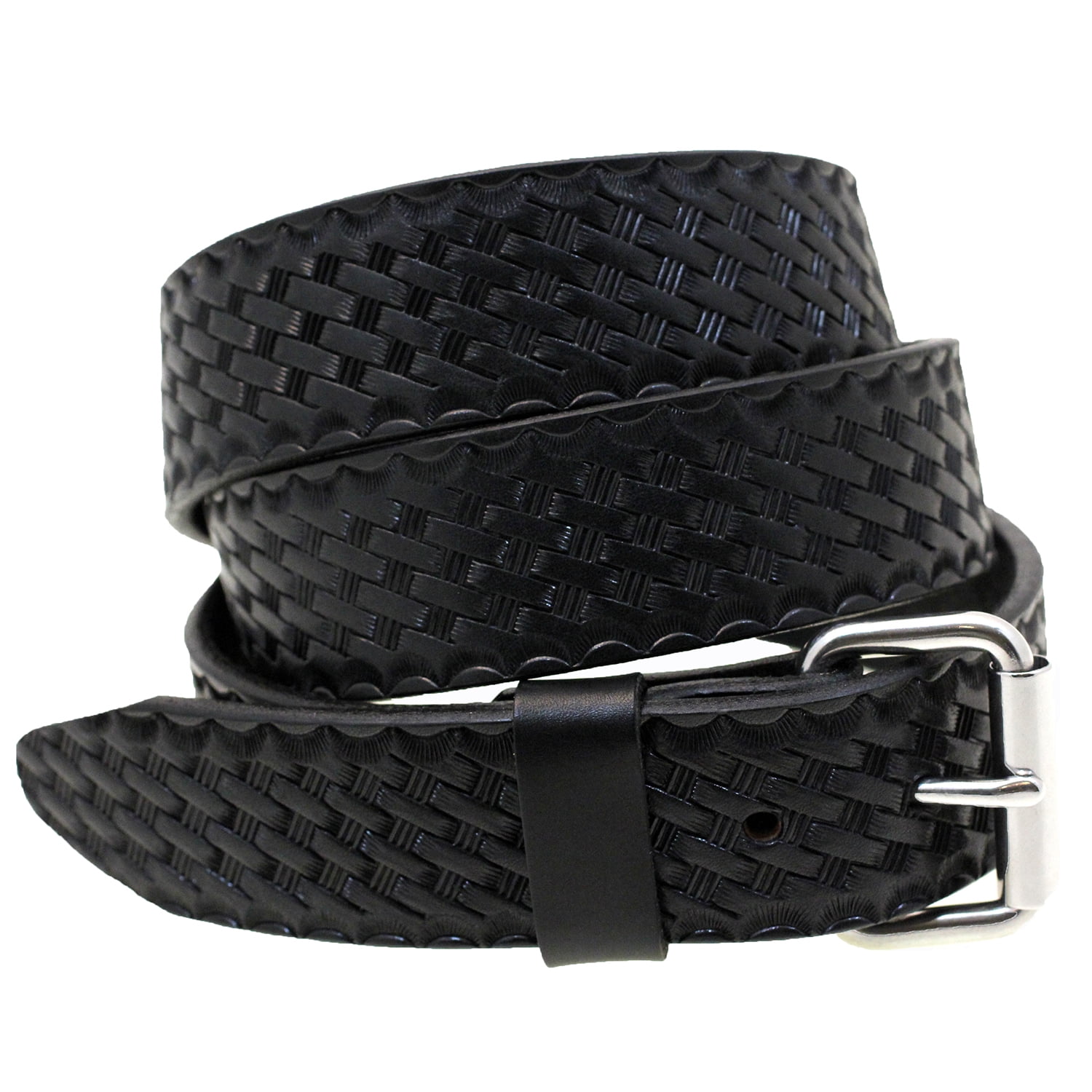 Made In USA 1 1/2 Black Leather Belt Double Holes Basket Weave Embossing
