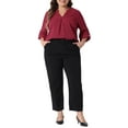 thumbnail image 2 of Agnes Orinda Plus Size Chiffon Top for Women V Neck Long Sleeve Rolled Up Sleeves Pleated Back Shirts Casual Tops 2X Burgundy, 2 of 6