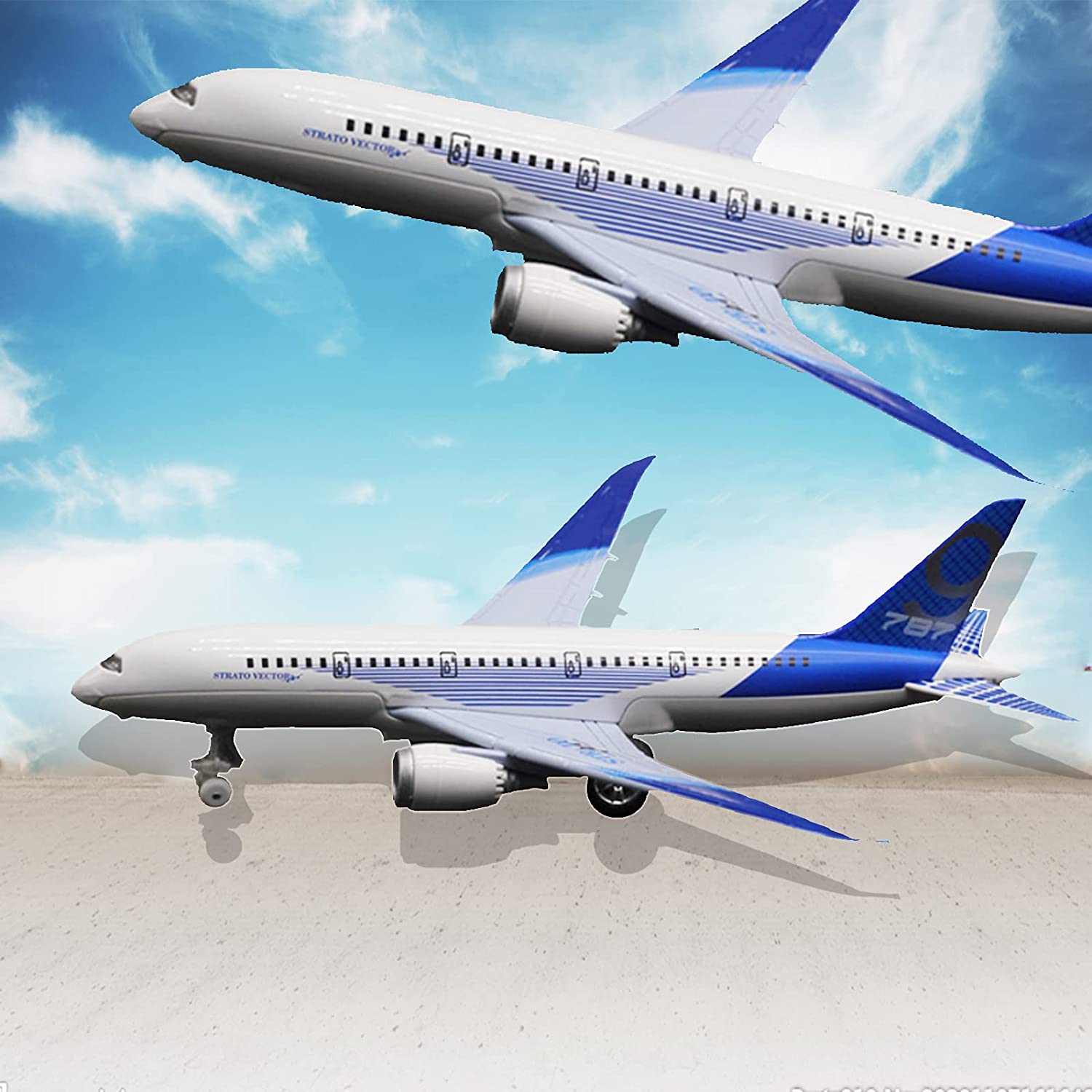TYMZDYN 1 Pack Airplane Toys Bump and Go Airlines Die Cast Metal Model Plane Toy with Lights and Sounds for Kids Blue