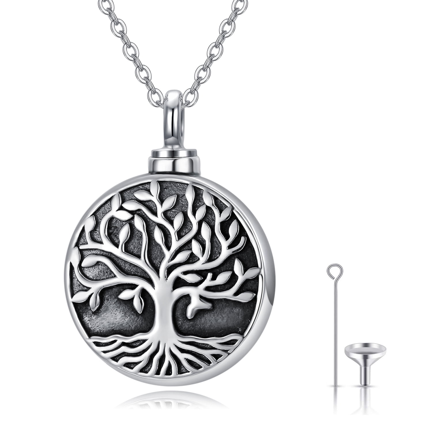 TRISHULA Urn for Ashes Necklace 925 Sterling Silver Tree of Life