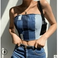 thumbnail image 2 of Women‘s Strapless Tube Top Patchwork Denim Chest Wrap Vest Bandage Backless Bandeau Streetwear, 2 of 6
