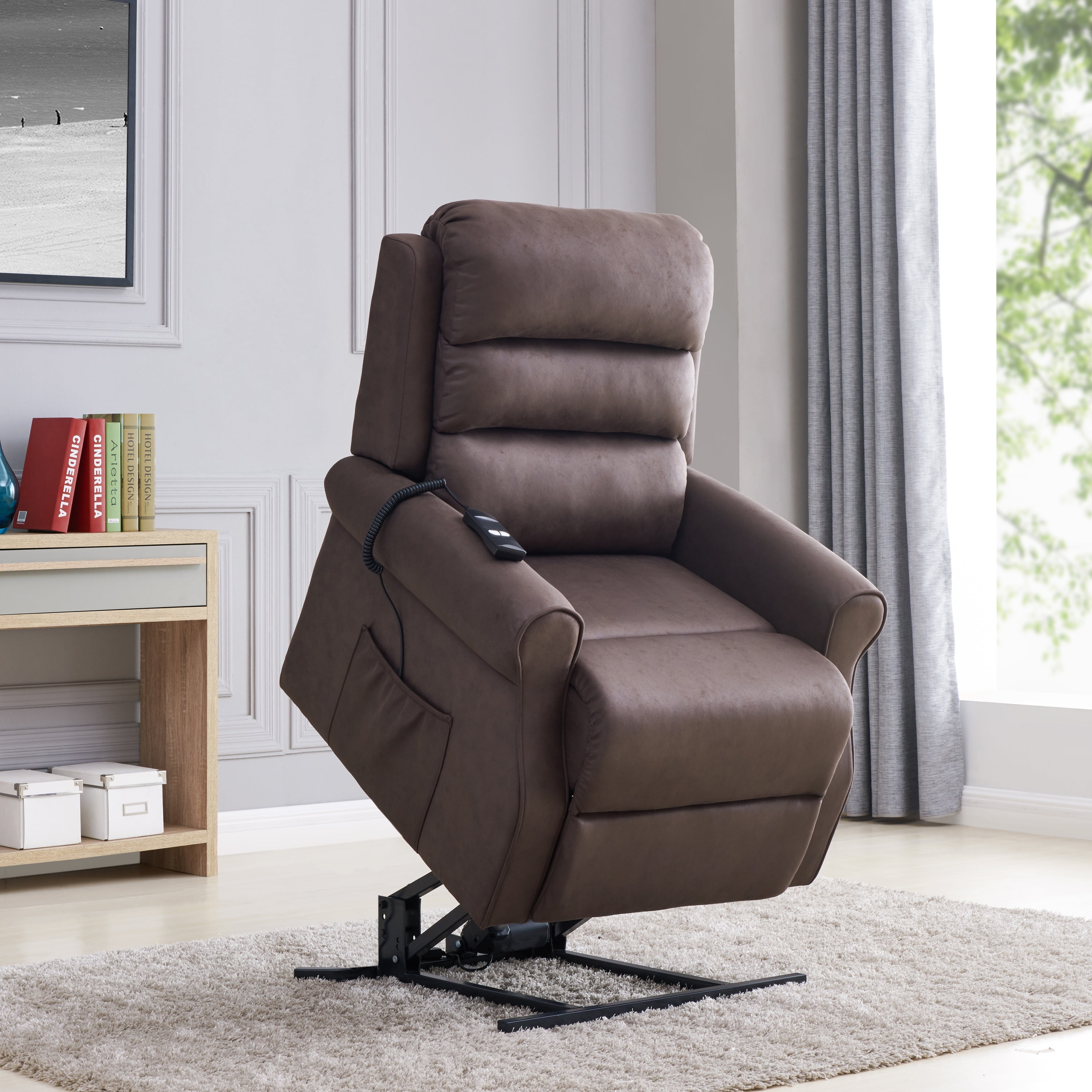 homesevale linder renu leather power recliner and lift chair brown   walmart