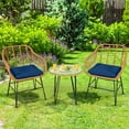 thumbnail image 3 of Gymax 3PCS Rattan Patio Bistro Set Conversation Furniture Set w/ Navy Cushions, 3 of 10