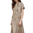 thumbnail image 3 of Robe Maxi Évasée Élégante à Manches Courtes avec Poche à Ruban pour Femmes, Coupe Ample Décontractée, Robe d'Été Kaki m, 3 of 7