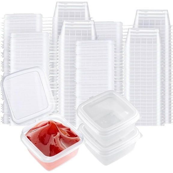 1 oz Square-Shaped Disposable Sauce Cup Set,Bexikou 50 Pack Mini Containers with Lids,Small Plastic Storage Condiment Containers for Snacks, Sauces, Candy