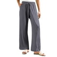thumbnail image 3 of Women's cotton and linen leggings, high-waisted, casual, loose-fitting, straight-leg with pockets., 3 of 9