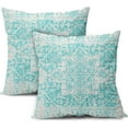 thumbnail image 2 of Aqua Turquoise Gray Ethnic Boho Throw Pillow Covers 18X18 Inch Set of 2 Bohemian Carpet Vintage Pillow Cases Grey Floral Pillow Cover Farmhouse Home Decor for Sofa Couch Porch Outdoor, 2 of 6
