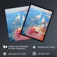 thumbnail image 2 of Birds By the Beach Abstract Oil Painting Blue Pink Orange Bathroom Artwork Seagulls on Railing Unframed Wall Art Print Poster Home Decor Premium, 2 of 5