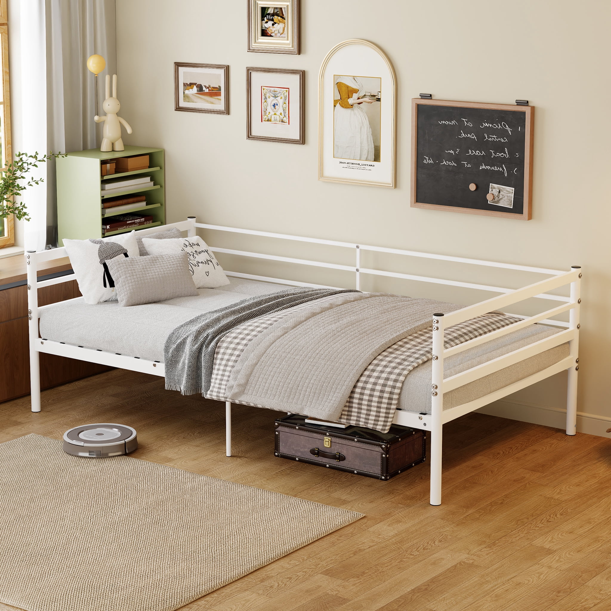 Leumius Twin Size Metal Platform Twin Bed,Heavy Duty Metal Platform,Sturdy and Durable,No Spring Mattress Required,White01