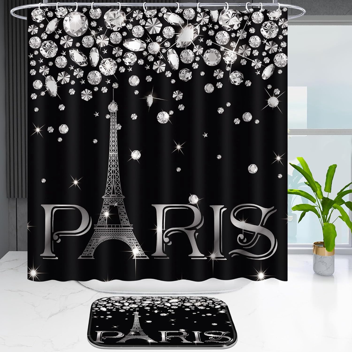 4 Pcs Bathroom Shower Curtain Set,Light Butterfly Bathroom Sets with Rugs(Bath Mat,U Shape and Toilet Lid Cover Mat) and 12 Durable Hooks 71x71in