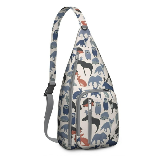 Foxy Floral Forest Chest Bag - Artistic Fox & Tree Pattern Sling Backpack (Whimsical Cartoon Fox Print, Multi-Pocket Organization)
