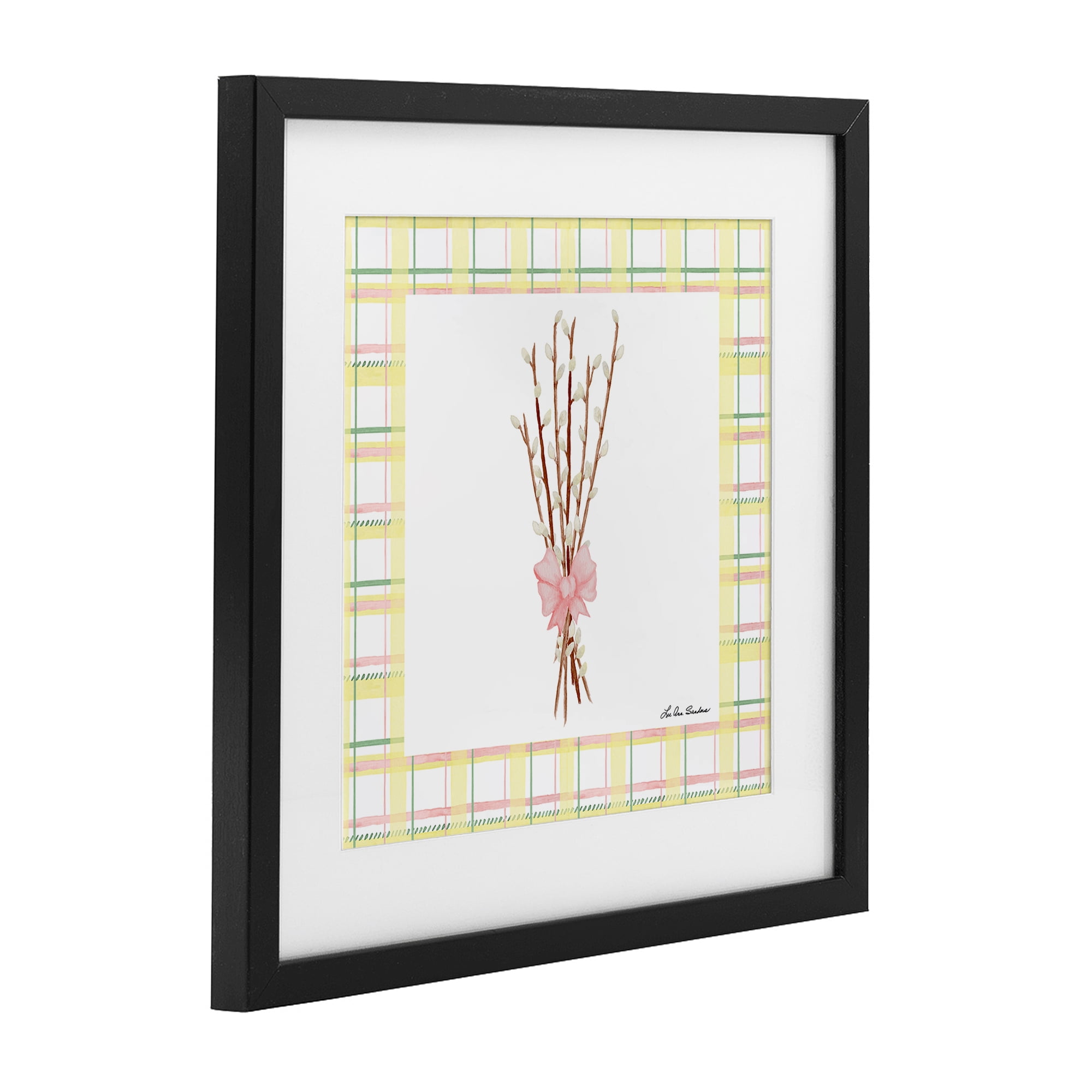 Pastel Spring Pussy Willow Black Framed Print Under Glass, design by Lee Ann Sanders