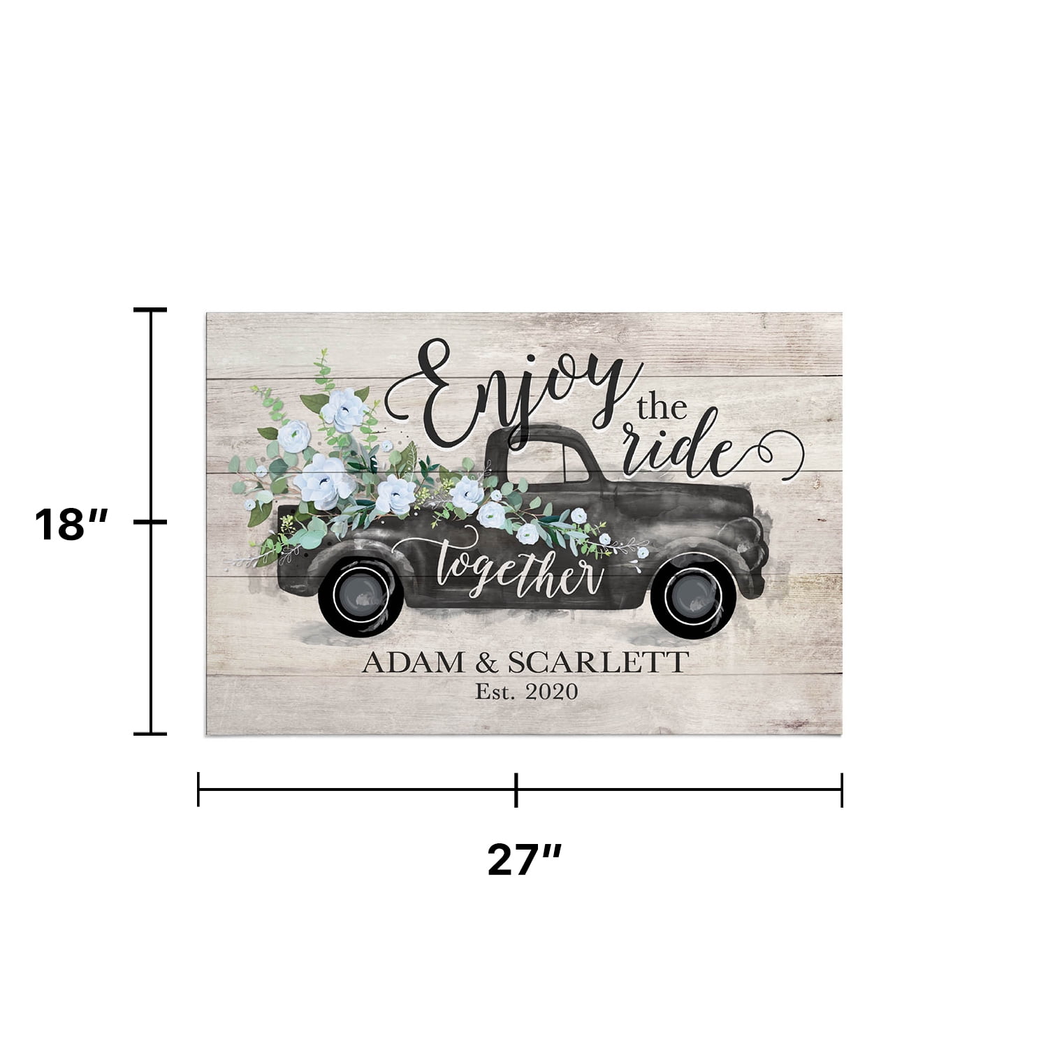 Personalized Planet 27x18 Enjoy the Ride Together Vintage Pickup Truck Personalized Doormat on Durable Indoor Outdoor 1/8" Thick Low Profile Mat with Non Slip Rubber Backing