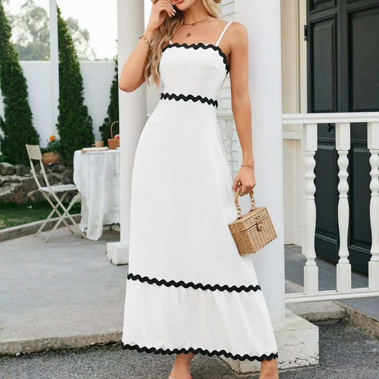 Winter Deals！Prom Dresses for Women 2024,Women'S Summer Casual Loose  Sleevless Crew Neck Dress,White,M