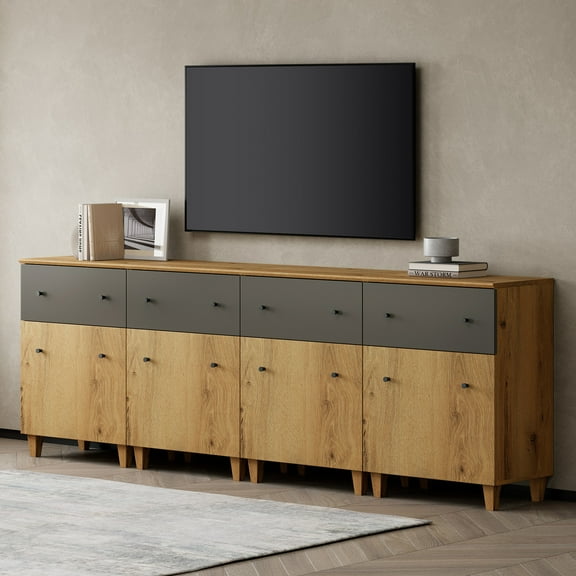 WAMPAT TV Stand Cabinets for 100  Inch Flat Screen, 4-in-1 Modern Highboy Wooden Entertainment Center with 4 Drawers and Shelves, Oak Brown