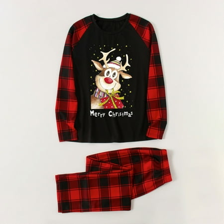 

Chiccall Christmas Pajamas for Family Animal Pajamas Set Cute Cartoon Christmas Deer Long Sleeve Tee and Buffalo Plaid Pants Loungewear Christmas Gifts Pajama Set for Women Men Kids Baby