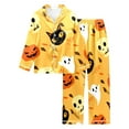 thumbnail image 7 of Halloween Pajamas Women Casual Full Theme Printed Cute 2 Pc Long Sleeve Pocket Button Down Lapel Shirts Loose Pants Soft Fall Winter Nightwear Silk Comfy Womens Loungewear Set Gold S, 7 of 7