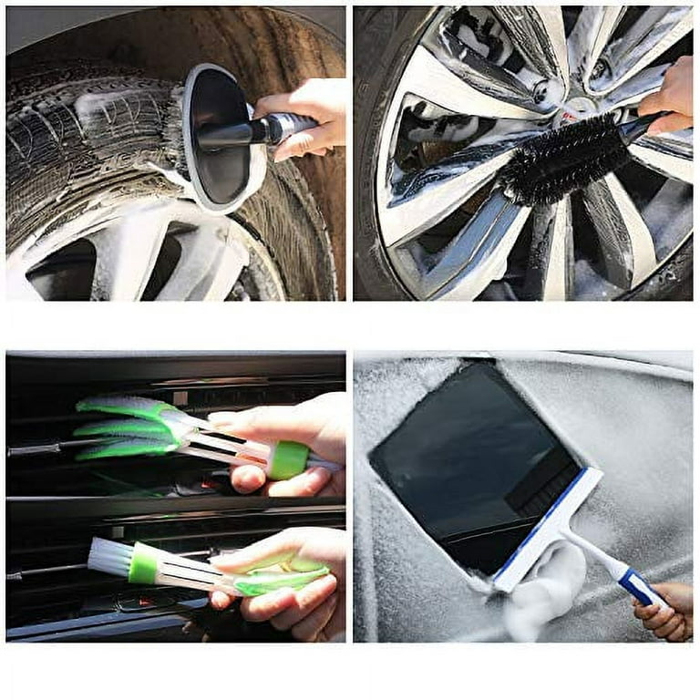 YESCOO 20 Pcs Car Detailing Kit, Car Cleaning Kit, Car Detailing Brush Set  with Tool Storage Bag, Detail Brushes Car Detailing for Exterior, Interior