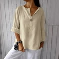 thumbnail image 6 of Sevevn Fashion Women Long Sleeve Solid Color Comfortable Breathable--Neck Shirt Savings Up to 30% Off Beige M, 6 of 9
