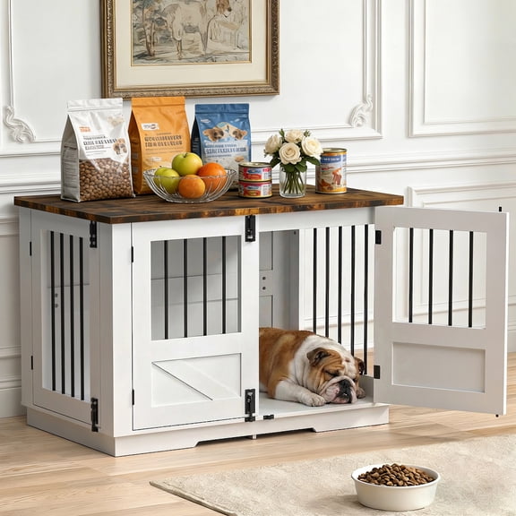 YOEEMZ 39.4" Dog Crate Furniture, Indoor Dog Kennel Furniture for Small Medium Dogs, Chew-Resistant Thick Wooden Dog Cage, Modern Decorative Dog House Crate End Table & Side Table/TV Stand (White)
