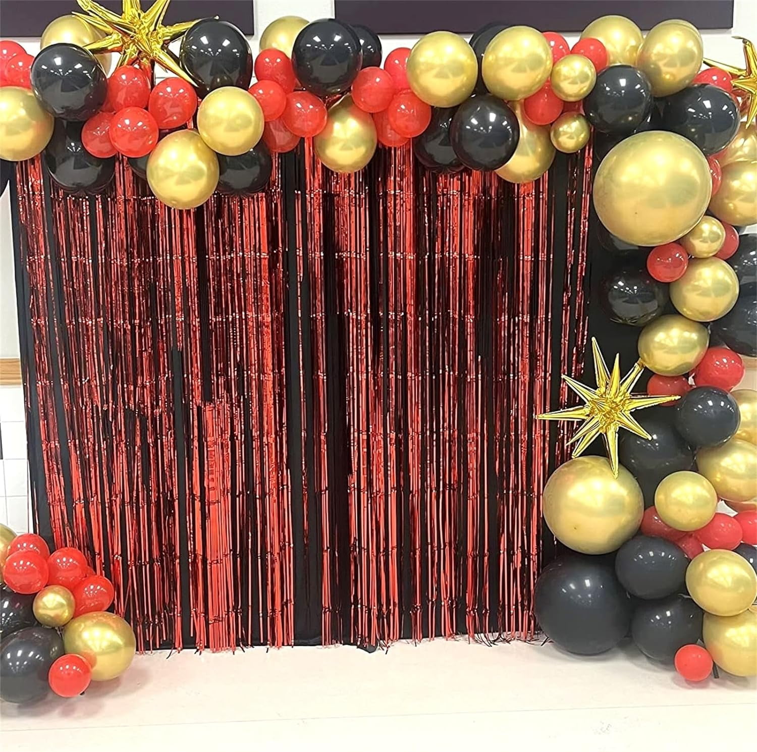 Casino Theme Balloon Arch Kit, 104 Pcs Red Black and Gold Metallic Latex Balloon Garland Kit with Dice Crown Explosion Star for Women Men Casino Night Las Vegas Birthday Graduation Party Decorations