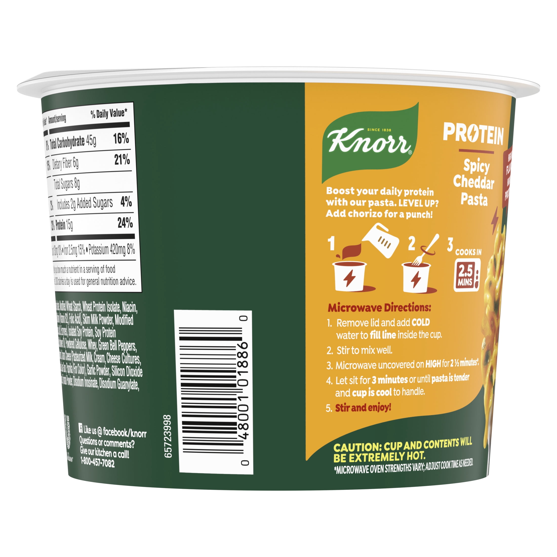Knorr Protein Cup Spicy Cheddar Pasta, Made with Real Cheddar, 15g of Protein, 2.6oz