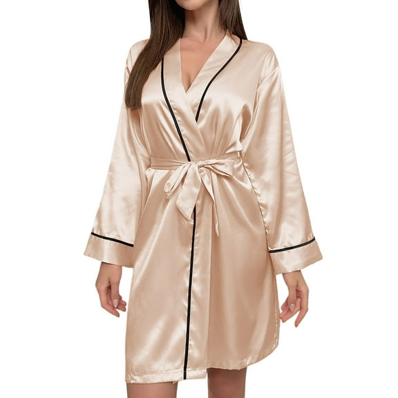 Summer Robe for Women Lightweight 3/4 Sleeve Knee Length Spa Robe Sleepwear
